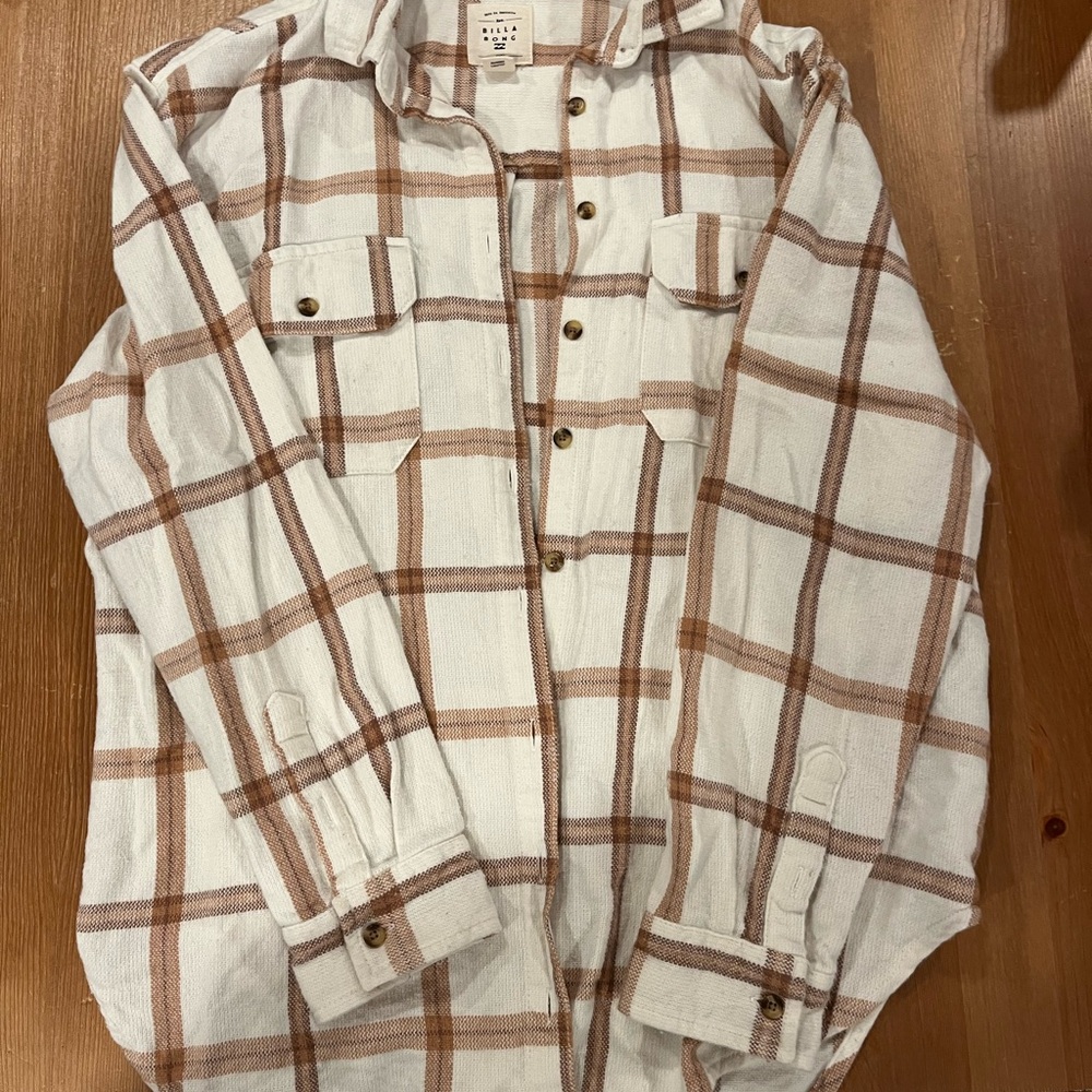 Billabong White and Brown Plaid Button Down Shirt